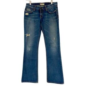 BKE Jeans Star Low Rise Flare Y2K 90s  Distressed Stiff 100% Cotton Blue Size 29